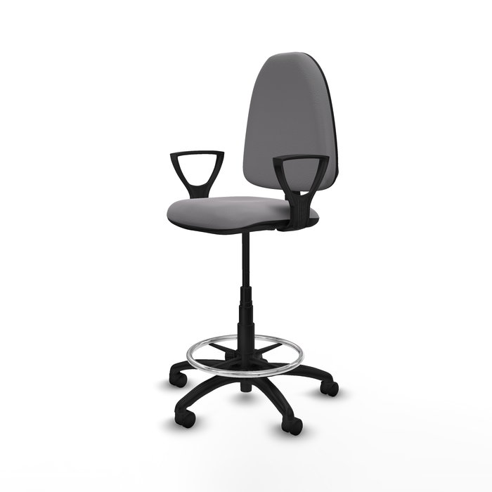 Tabouret Aýna taburete Contact permament de base Cuir écologique Gris Structure polyamide noire Accoudoirs fixes Sans appui-tête Roulettes en nylon 50 mm