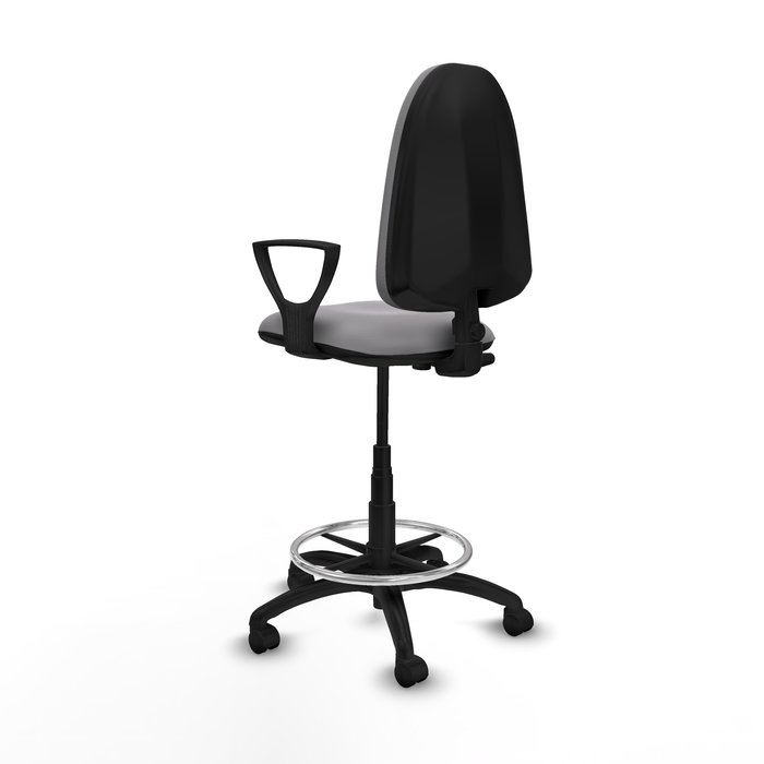 Tabouret Aýna taburete Contact permament de base Cuir écologique Gris Structure polyamide noire Accoudoirs fixes Sans appui-tête Roulettes en nylon 50 mm