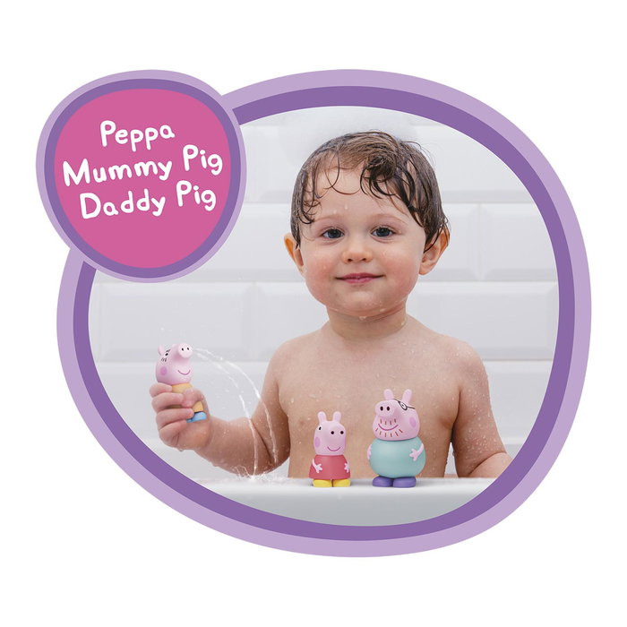 DEQUBE Peppa Pig Pack de 3 Figures de Baignoire - Peppa, Mamapig et Papapig - Figurines en Caoutchouc - Âge Recommandé 12+ Mois