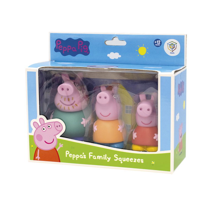 DEQUBE Peppa Pig Pack de 3 Figures de Baignoire - Peppa, Mamapig et Papapig - Figurines en Caoutchouc - Âge Recommandé 12+ Mois