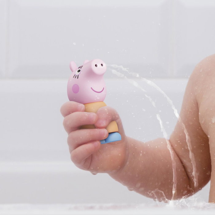 DEQUBE Peppa Pig Pack de 3 Figures de Baignoire - Peppa, Mamapig et Papapig - Figurines en Caoutchouc - Âge Recommandé 12+ Mois