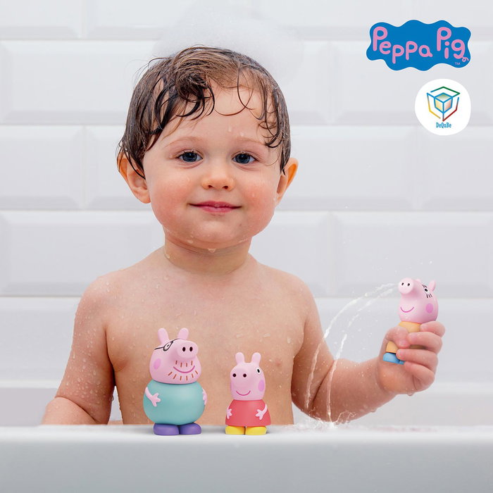 DEQUBE Peppa Pig Pack de 3 Figures de Baignoire - Peppa, Mamapig et Papapig - Figurines en Caoutchouc - Âge Recommandé 12+ Mois
