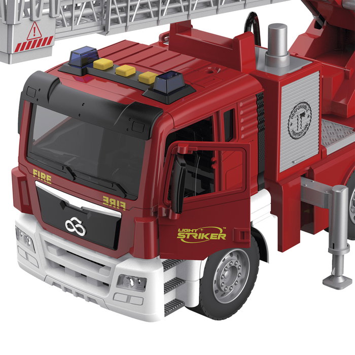 TACHAN Camion de pompiers avec lumière et son échelle 1:10