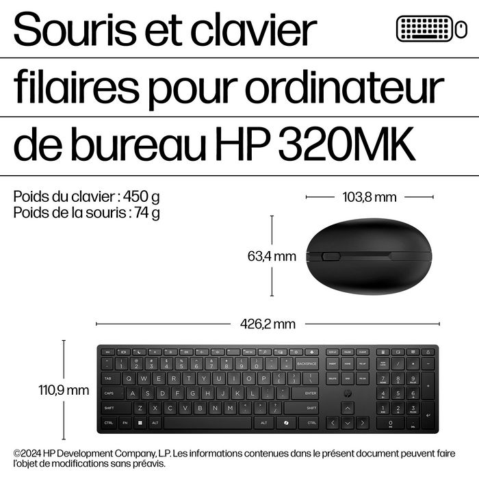 HP Wired Desktop 320MK Ensemble Clavier et Souris Filaire Noir