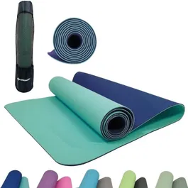 Schildkröt Tapis de yoga Fitness Bicolor, 180 x 61 cm, 4 mm, motifs marins/menthe, antidérapant, sans PVC, sac de transport inclus, vert et bleu