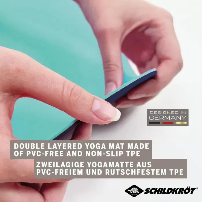 Schildkröt Tapis de yoga Fitness Bicolor, 180 x 61 cm, 4 mm, motifs marins/menthe, antidérapant, sans PVC, sac de transport inclus, vert et bleu