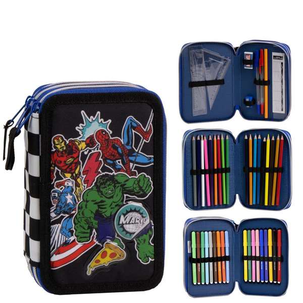 Giotto Plumier Avengers avec accessoires, noir, 12.5 x 6.5 x 19.5 cm Giotto Plumier Avengers avec accessoires, noir, 12.5 x 6.5 x 19.5 cm