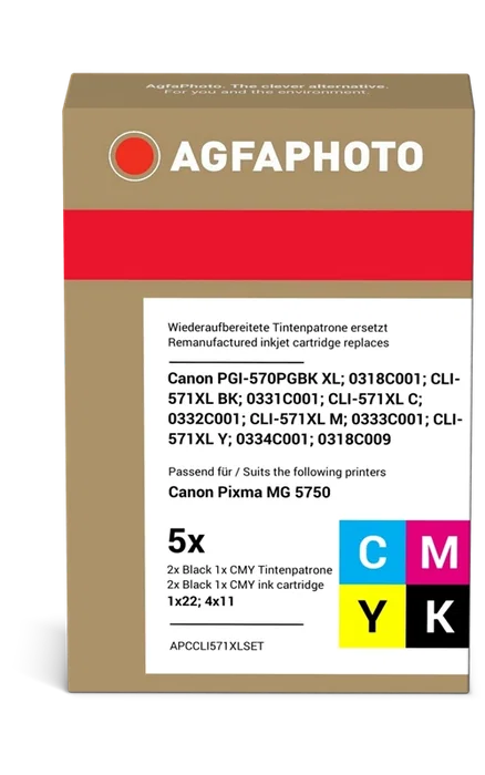 Agfa Photo PGI-570 PGBK XL + CLI-571XL BK C M Y Multipack Noir Cyan Magenta Jaune Noir Photo Agfa Photo PGI-570 PGBK XL + CLI-571XL BK C M Y Multipack Noir Cyan Magenta Jaune Noir Photo