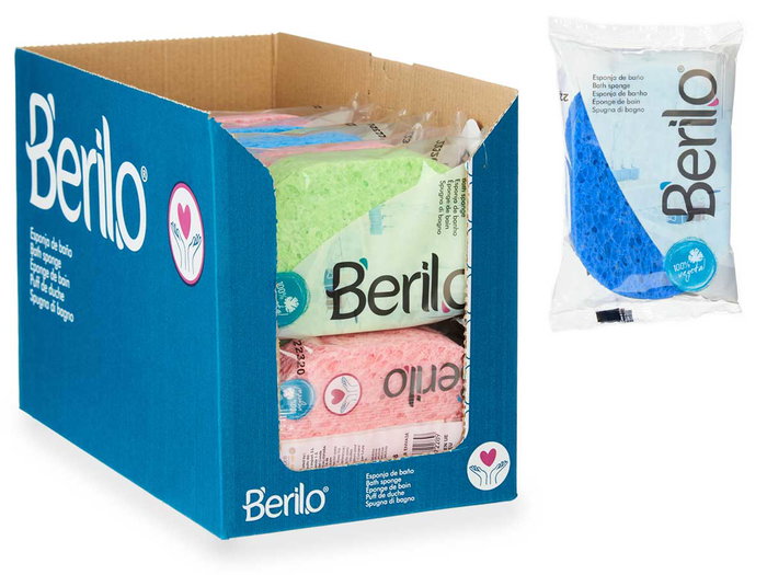 Berilo Éponge de bain végétale cellulose 12 x 8 x 3 cm assortie bleu rose vert (Set de 18)