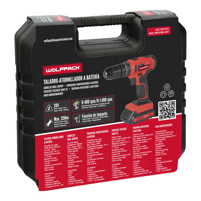 Wolfpack Linea Profesional Perceuse à percussion 20V 2Ah avec mallette