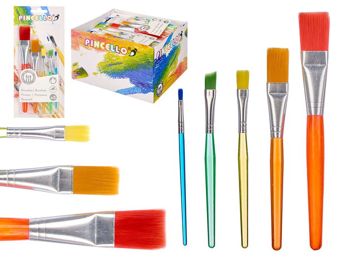 PINCELLO Jeu de 5 pinceaux de peinture tailles assorties PINCELLO Jeu de 5 pinceaux de peinture tailles assorties
