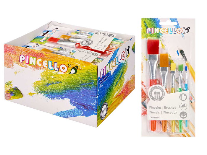 PINCELLO Jeu de 5 pinceaux de peinture tailles assorties PINCELLO Jeu de 5 pinceaux de peinture tailles assorties