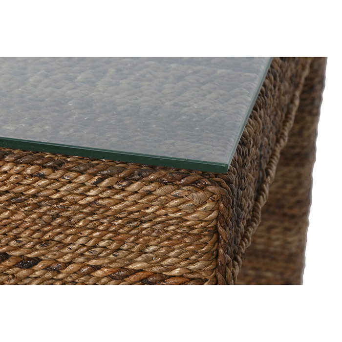 Table de Salle à Manger Home ESPRIT Naturel Verre trempé Fibre bois de teck 180 x 90 x 77 cm