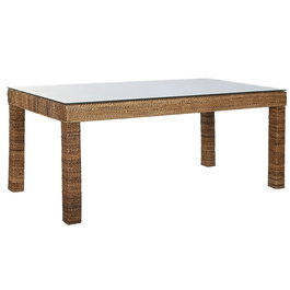 Table de Salle à Manger Home ESPRIT Naturel Verre trempé Fibre bois de teck 180 x 90 x 77 cm