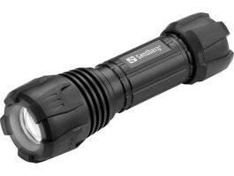 Sandberg Lampe Torche Survivor, Lampe de Poche Compacte et Puissante avec Zoom Réglable, Imperméable et Antichoc, pour Piles AAA