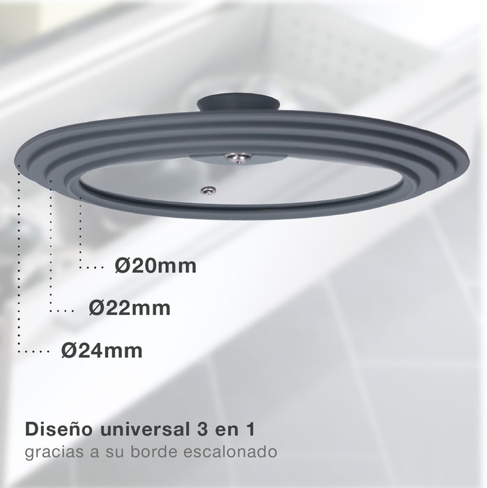 Vassary Tapa universelle en silicone pour casseroles et poêles 20 - 22 - 24 cm Vassary Tapa universelle en silicone pour casseroles et poêles 20 - 22 - 24 cm