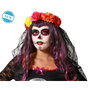 BigBuy Carnival Déguisement de Catrina Noir avec Voile et Fleurs Colorées