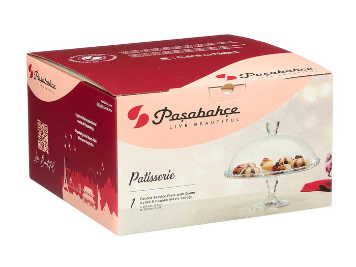 Pasabahce Tarte en verre avec pied et couvercle 32 cm (Set de 2)