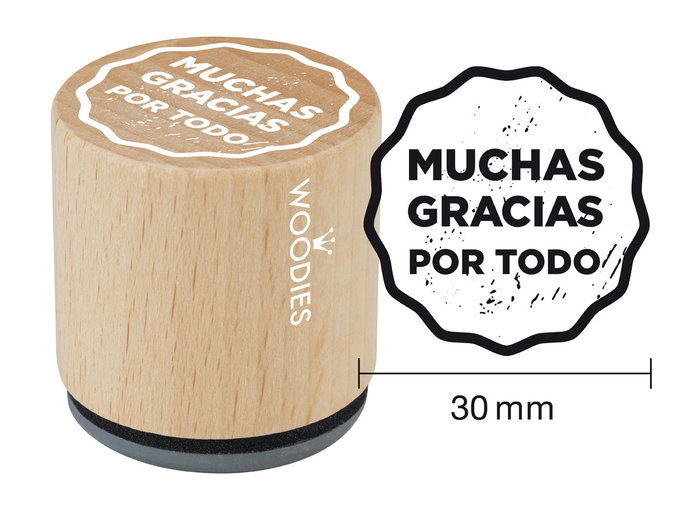 Woodies Sceau en bois et caoutchouc Muchas Gracias Por Todo 33x30mm Woodies Sceau en bois et caoutchouc Muchas Gracias Por Todo 33x30mm
