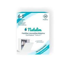 Natulim Pastilles pour lave-vaisselle 30 unités, action 6 en 1 anti-graisse et brillance, végan et sans cruauté, emballage biodégradable