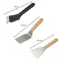 Fackelmann Professional Ensemble 3 Ustensiles pour Plancha : Racloir de Nettoyage, Spatule Coudée et Spatule Plate - Ustensiles Professionnels en Bois et Acier Inoxydable