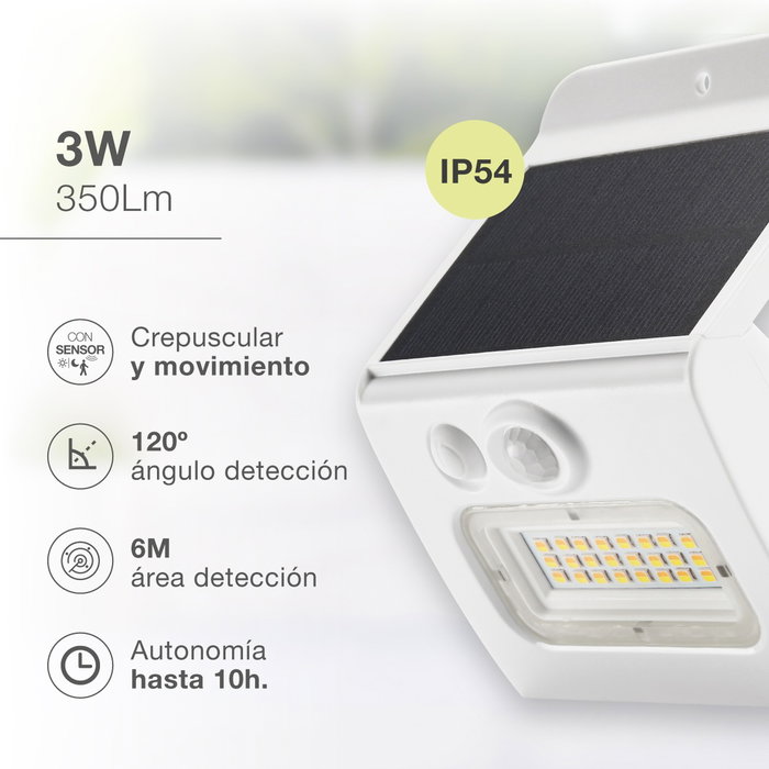 GSC Evolution Aplique solaire LED Egoda 3W Blanc avec capteur de mouvement et crépusculaire, 350 lm, réglable 3000-6500K