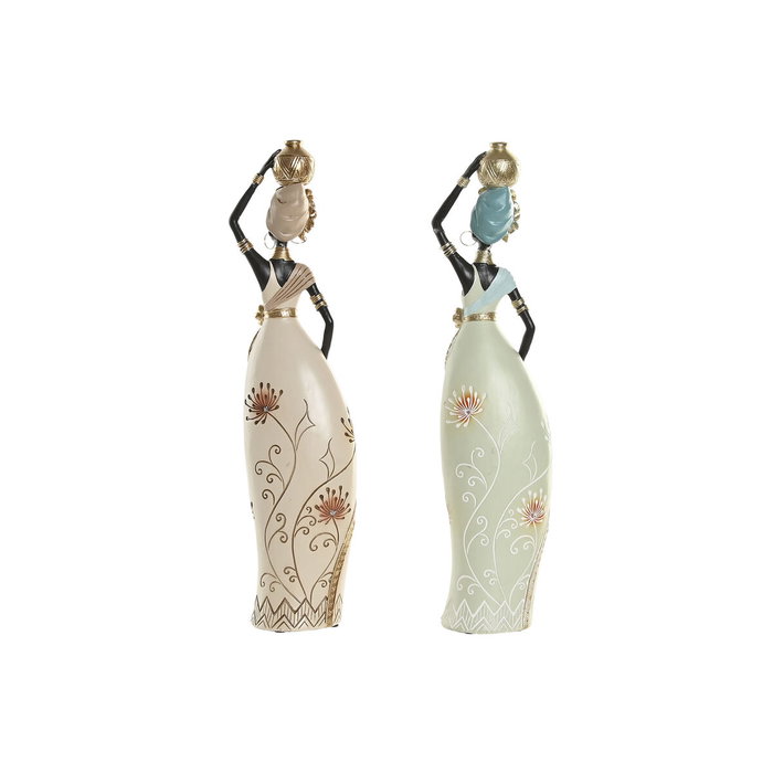 Home ESPRIT Figurine Décorative Africaine Vert Beige (2 Unités)