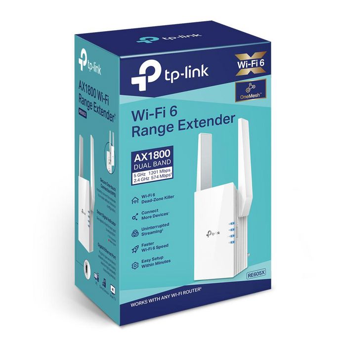 TP-Link RE605X - Répéteur Wi-Fi 6 AX1800 (Dual-Band jusqu'à 1.2 Gbps) avec Port Gigabit Ethernet et Compatible OneMesh pour Réseau Sans Fil Maillé