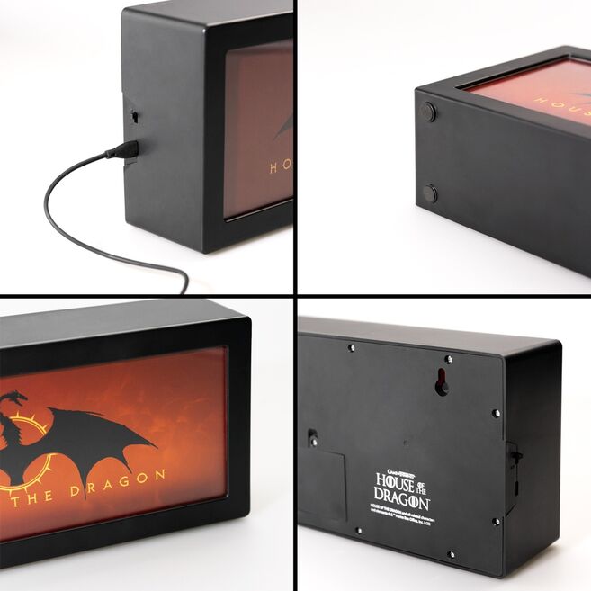 ERIK Lampe à Effet Flammes La Casa del Dragon - Décoration Game of Thrones - 32.5x14.5x7.5 cm - Éclairage Chaleureux à Mouvement - Alimentation USB-C ou 3xAAA