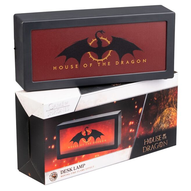 ERIK Lampe à Effet Flammes La Casa del Dragon - Décoration Game of Thrones - 32.5x14.5x7.5 cm - Éclairage Chaleureux à Mouvement - Alimentation USB-C ou 3xAAA