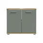 CHAMP - Meuble de salle de bain sous-lavabo 2 portes - Décor chêne et vert sauge - 69.9 x 28.9 x 62 cm