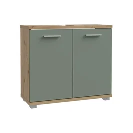 Forte Meuble sous-lavabo CHAMP 2 portes Chêne artisan et Vert sauge