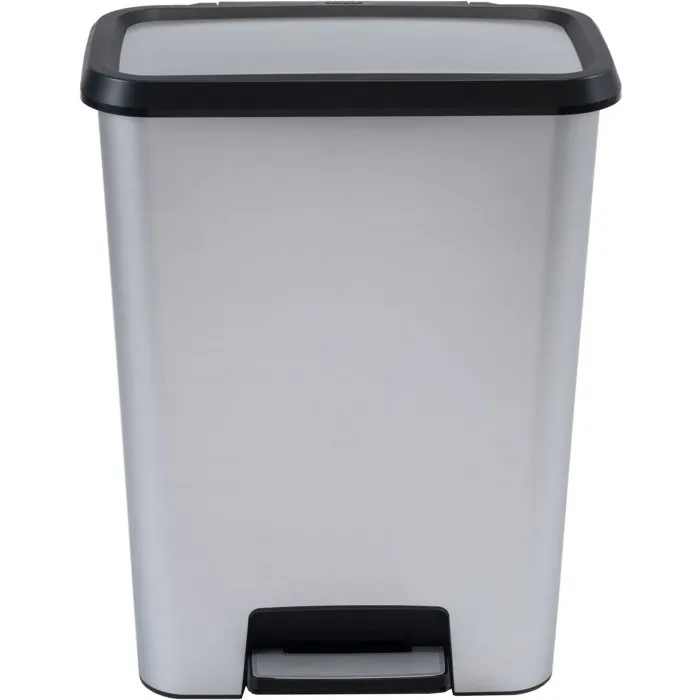 Curver - COMPATTA - Poubelle à pédale 50 L - Gris aspect métal - Polypropylène