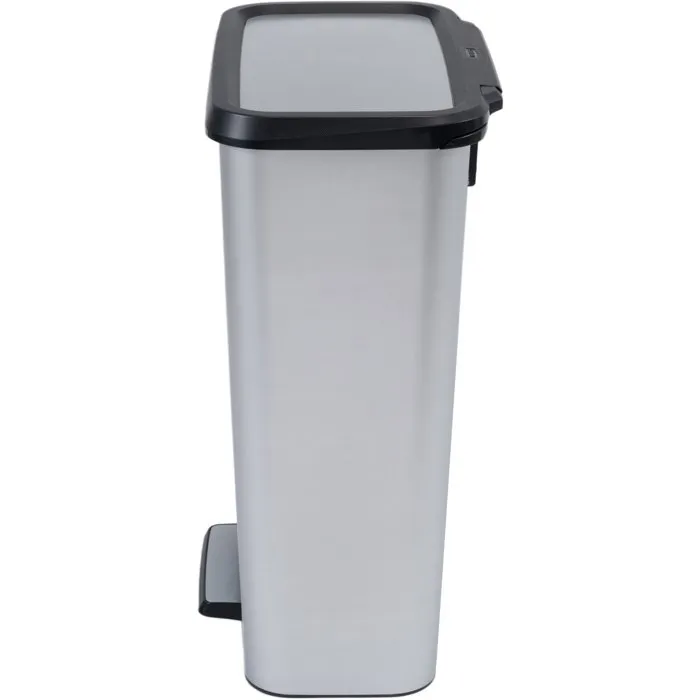 Curver - COMPATTA - Poubelle à pédale 50 L - Gris aspect métal - Polypropylène