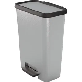 Curver - COMPATTA - Poubelle à pédale 50 L - Gris aspect métal - Polypropylène