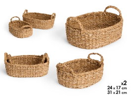 Giftdecor Lot de 2 Paniers Ovalés avec Anses 31x21 cm Algue Marine Marron (Set de 6)