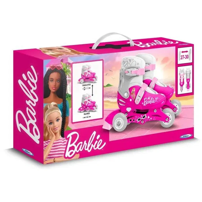 STAMP Patins en ligne ajustables Barbie 3 roues pour enfants - Taille 27-30 - Roulements ABEC 5, chausson velcro, frein arrière STAMP Patins en ligne ajustables Barbie 3 roues pour enfants - Taille 27-30 - Roulements ABEC 5, chausson velcro, frein arrière