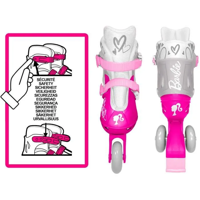 STAMP Patins en ligne ajustables Barbie 3 roues pour enfants - Taille 27-30 - Roulements ABEC 5, chausson velcro, frein arrière STAMP Patins en ligne ajustables Barbie 3 roues pour enfants - Taille 27-30 - Roulements ABEC 5, chausson velcro, frein arrière