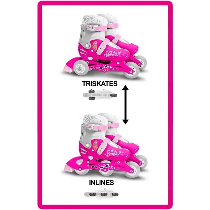 STAMP Patins en ligne ajustables Barbie 3 roues pour enfants - Taille 27-30 - Roulements ABEC 5, chausson velcro, frein arrière STAMP Patins en ligne ajustables Barbie 3 roues pour enfants - Taille 27-30 - Roulements ABEC 5, chausson velcro, frein arrière