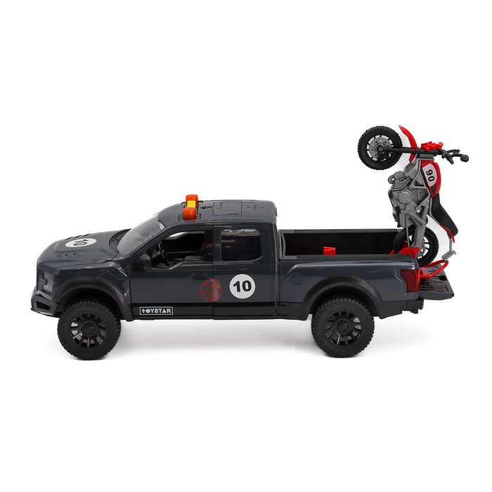 Tachan - Camion de course avec moto et effets lumière/son - Véhicule jouet échelle 1:12
