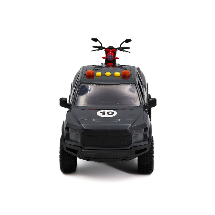 Tachan - Camion de course avec moto et effets lumière/son - Véhicule jouet échelle 1:12