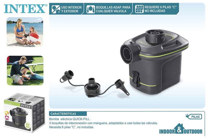 Intex Gonfleur électrique Quick Fill 68602 - Pompe à air avec piles - PVC - Gonflage rapide - EN71