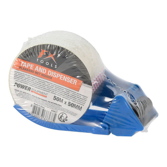 Fx Tools Dispensateur de ruban d'emballage transparent + rouleau 50 mm x 50 m Fx Tools Dispensateur de ruban d'emballage transparent + rouleau 50 mm x 50 m