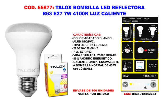TALOX Ampoule LED Réflectrice R63 E27 7W 4100K Lumière Neutre TALOX Ampoule LED Réflectrice R63 E27 7W 4100K Lumière Neutre