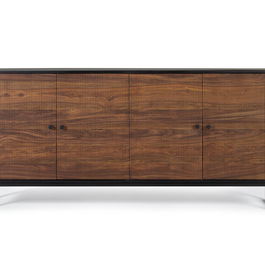GINER Y COLOMER Buffet 4 portes en bois de palissandre et manguier avec base métal, 170x40x80 cm, couleur marron et noir