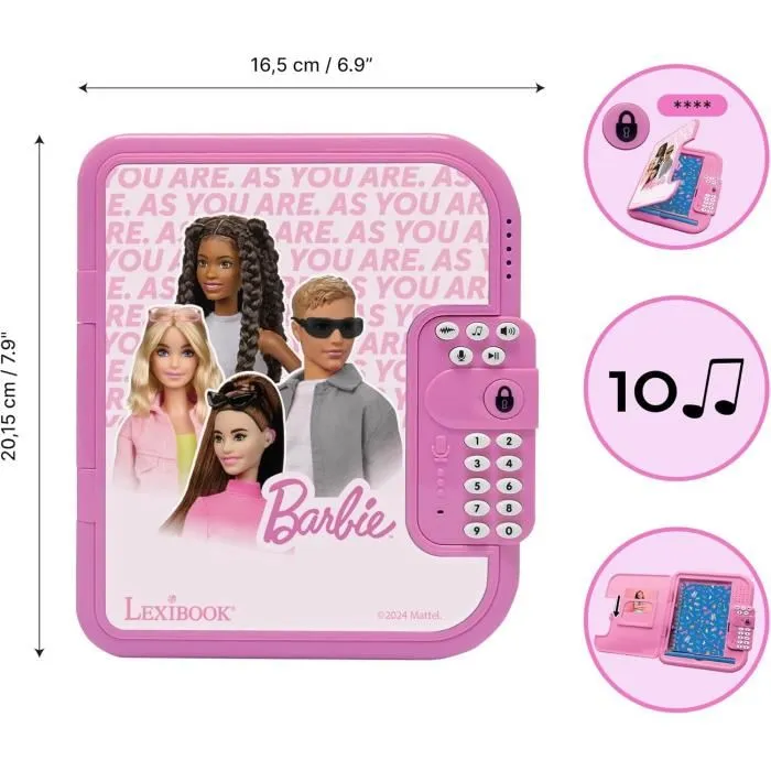 Lexibook Journal intime électronique sécurisé Barbie avec coffre-fort à code secret, enregistreur vocal et stylo inclus - Changeur de voix et carnets de rechange