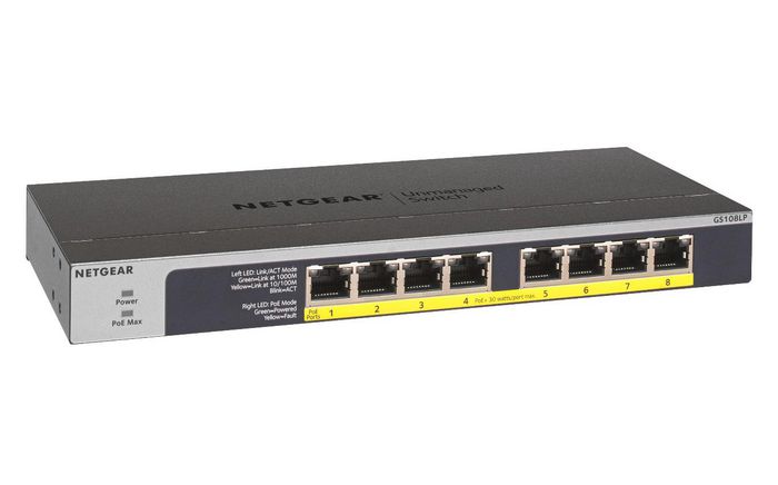 Netgear Switch Ethernet Gigabit Non-Managé 8 Ports avec PoE+ - 8 x 10/100/1000 Mbps, Budget PoE 60 W (30 W par Port), Montage Flexible, Sans Ventilation