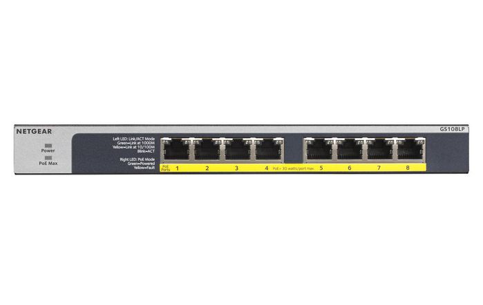 Netgear Switch Ethernet Gigabit Non-Managé 8 Ports avec PoE+ - 8 x 10/100/1000 Mbps, Budget PoE 60 W (30 W par Port), Montage Flexible, Sans Ventilation