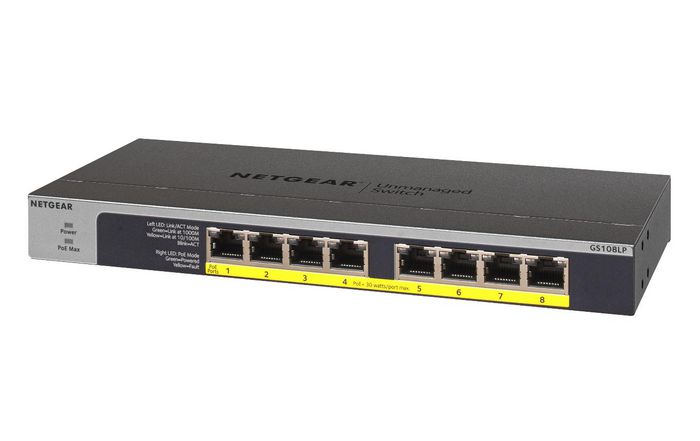 Netgear Switch Ethernet Gigabit Non-Managé 8 Ports avec PoE+ - 8 x 10/100/1000 Mbps, Budget PoE 60 W (30 W par Port), Montage Flexible, Sans Ventilation