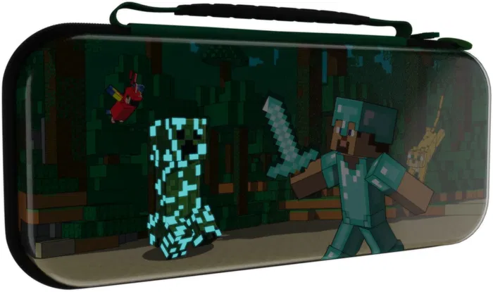 PDP Étui de voyage GLOW REALMz pour Nintendo Switch - Minecraft Forest Battle avec personnage 3D lumineux